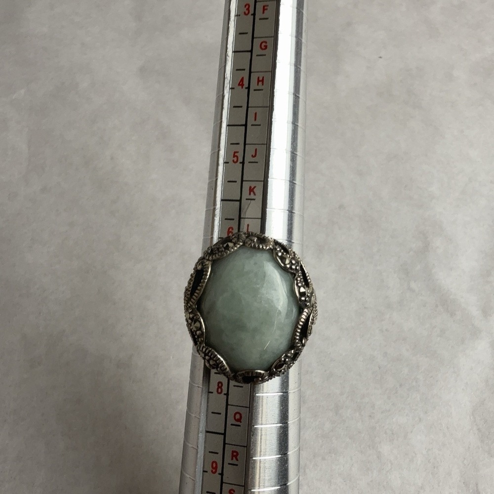 Sterling Silver 925 Green Stone Cocktail Ring Ornate Filigree Setting Sz 7.25